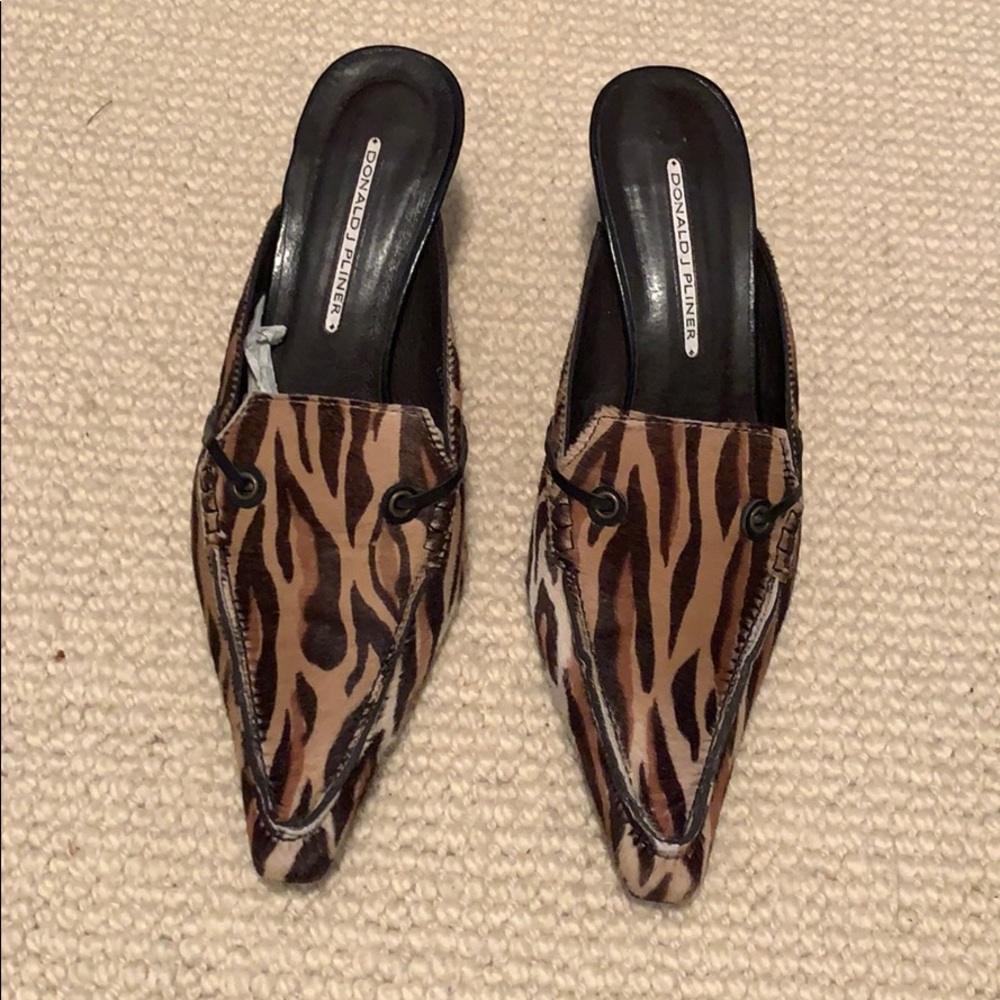 Donald J Pliner panther hair calf pumps.
